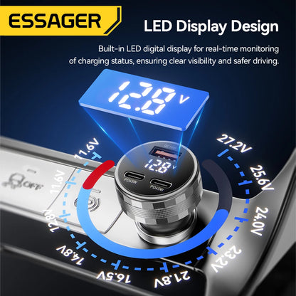 Essager 108W 3-Port USB Car Charger with Digital Display