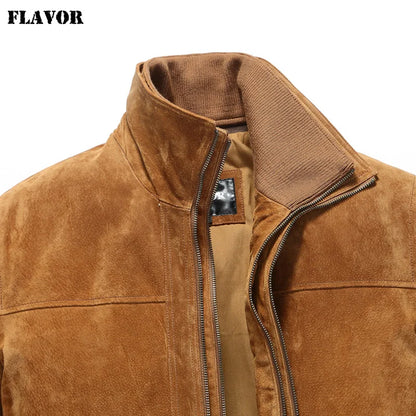FLAVOR Men's Classic Suede Leather Winter Jacket