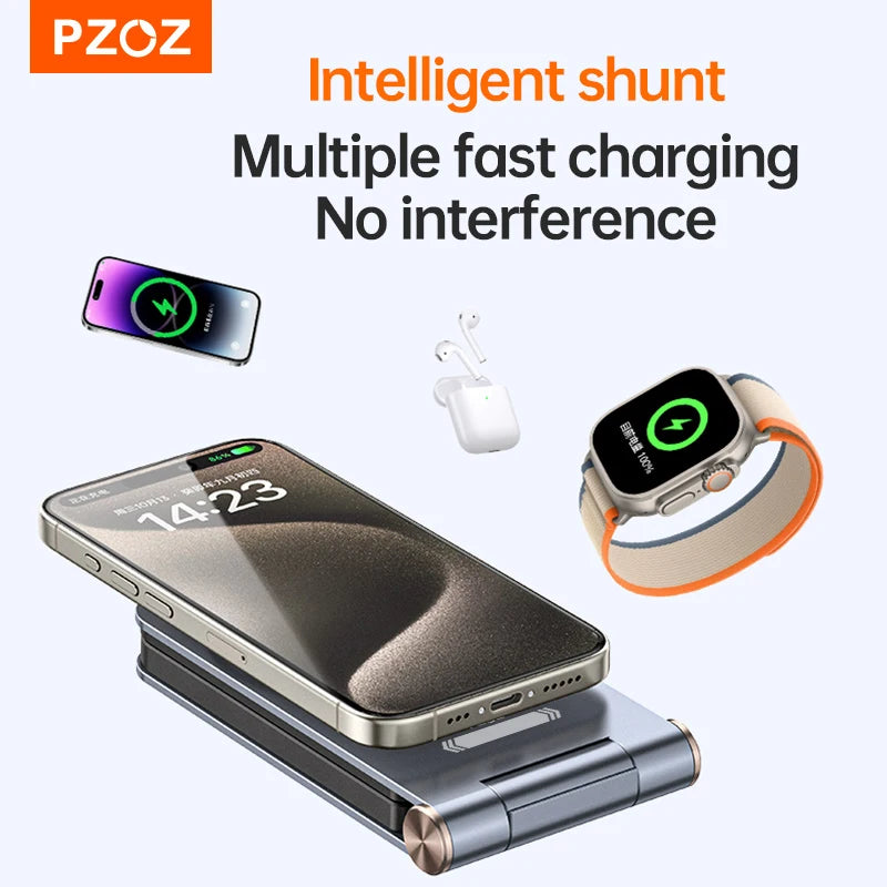 PZOZ 3-in-1 Foldable Magnetic Wireless Charging Stand – Green