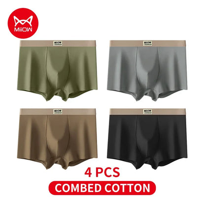 MiiOW 4Pcs Cotton Men's Underwear Soft Antibacterial U-shaped Crotch Breathable Boxer Briefs