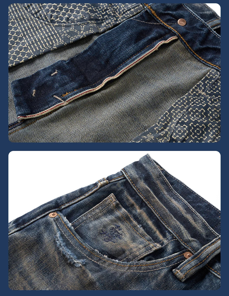 SIMWOOD High Standard Vintage Washed Selvedge Ripped Jeans