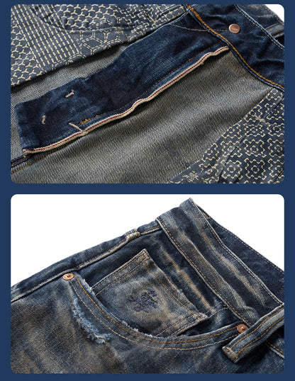 SIMWOOD High Standard Vintage Washed Selvedge Ripped Jeans