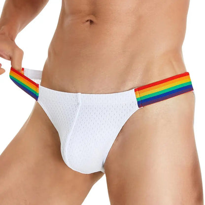 SEOBEAN Men's Breathable Underwear - Mesh Sexy Briefs with Rainbow Belt