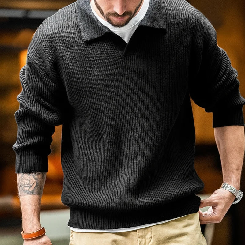MADEN Black Cotton-Blend Knit Pullover