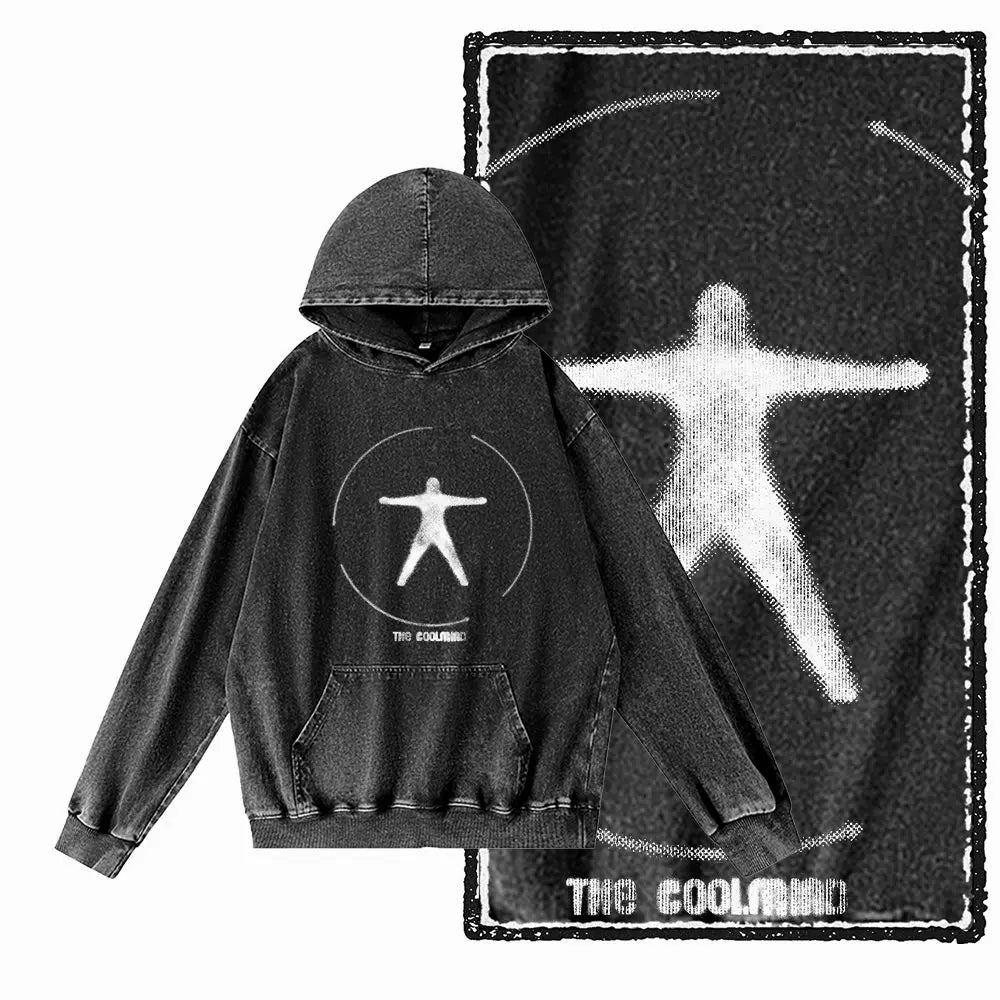 COOLMIND G14 Acid-Washed Black Printed Hoodie