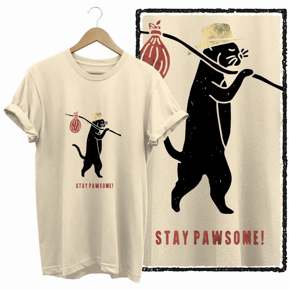 COOLMIND Beige Cat Graphic T-Shirt | Women's Relaxed Fit