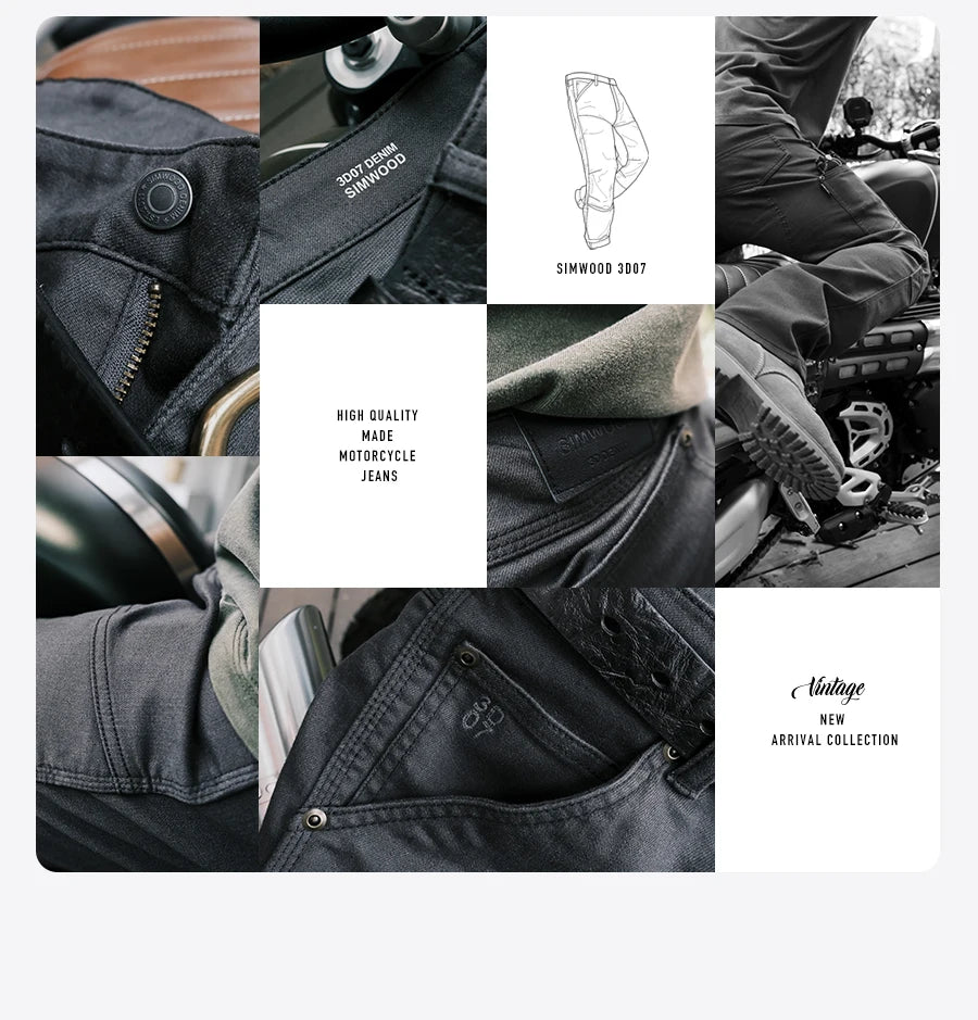 SIMWOOD 2026 Spring New Draping Motorcycle Riding Jeans Men 10oz Fashion Denim Trousers