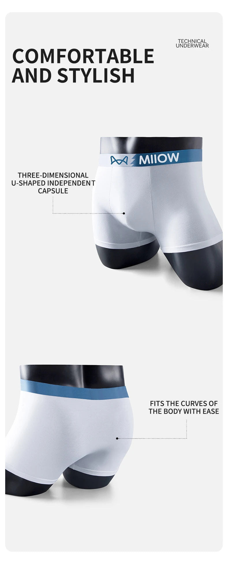 MiiOW Men's Antibacterial Underwear 3Pcs Cotton Boxers