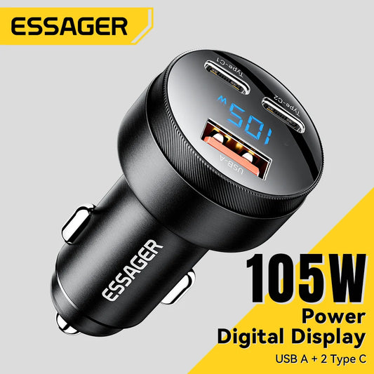Essager 105W USB Car Charger with Quick Charge 4.0, QC3.0, and USB PD support