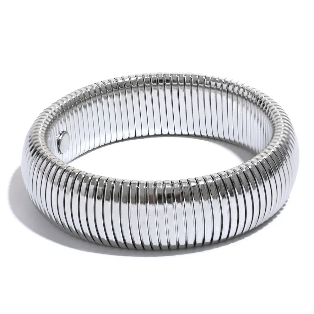 Stainless Steel Elastic Thick Metal Bracelet Bangle - ShopHub