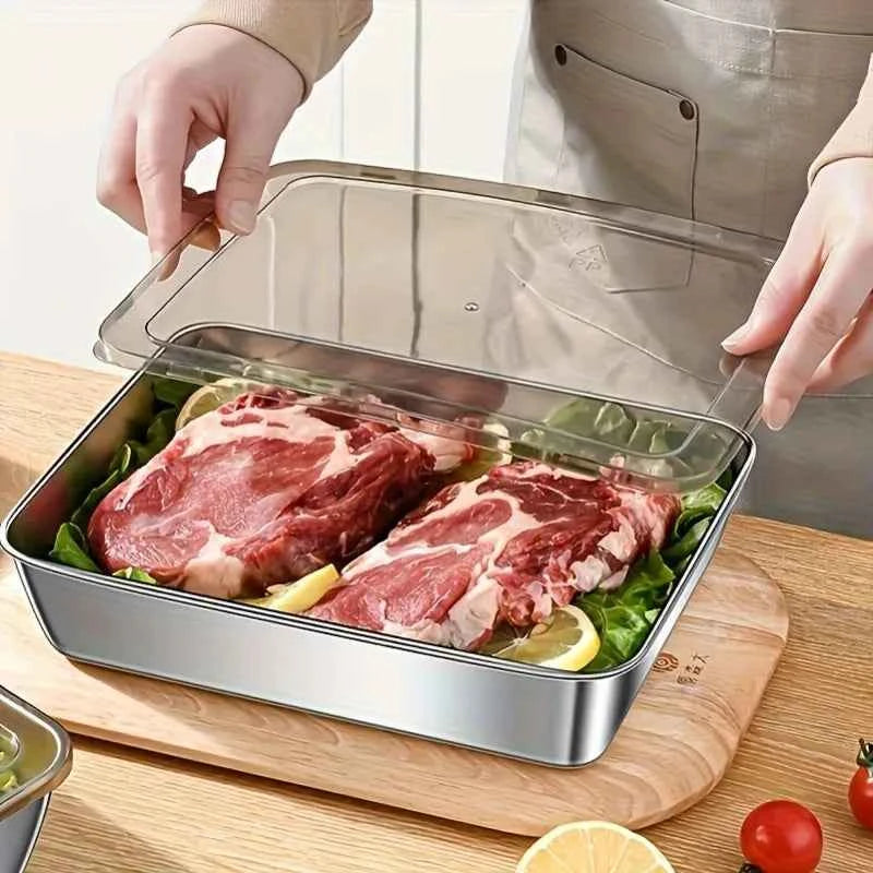 3Pcs Stackable Stainless Steel Food Containers, Kitchens Accessories, Stores Knives, Reusable for Kitchen & Fridge Storage
