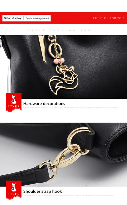FOXER Leather Women's Shoulder Bag Cowhide Leather Crossbody Bag Luxury Female Handbag Tote Purse Festival Gift for Wife,Mom