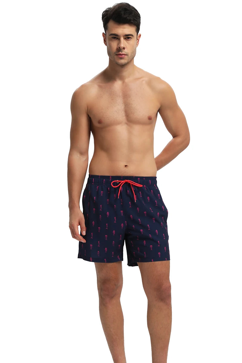 Men's summer boardshorts by ShopHub NZ featuring breathable polyester, mesh lining, elastic waist, and side pockets for beachwear.