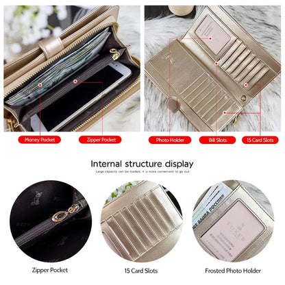 FOXER Split Leather Women's Long Wallet in Gold
