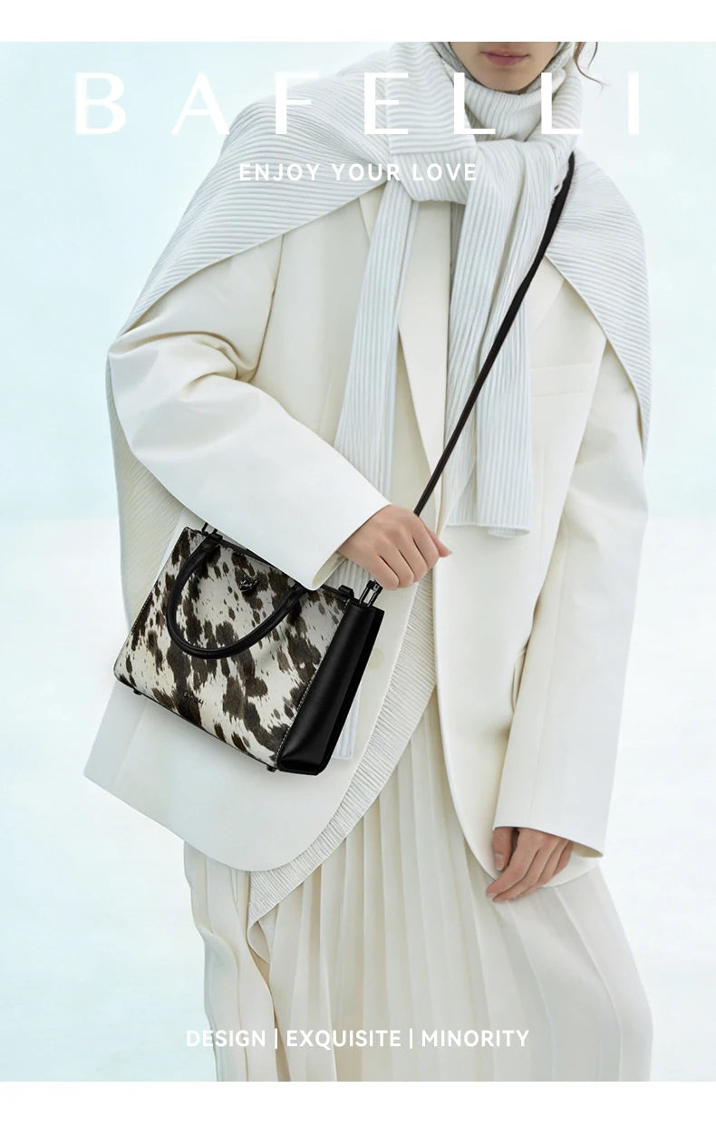 BAFELLI Real Fur & Leather Leopard Crossbody Bag