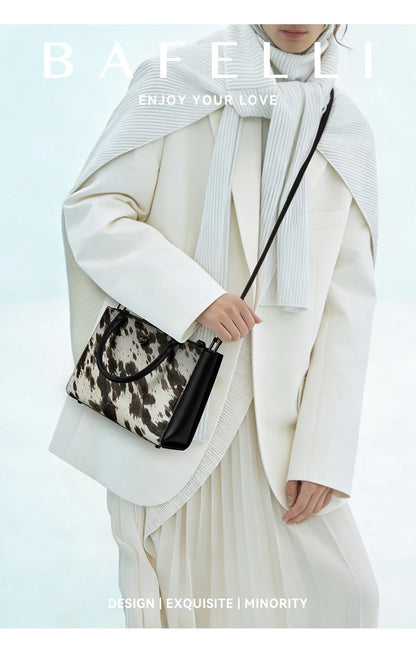 BAFELLI Real Fur & Leather Leopard Crossbody Bag