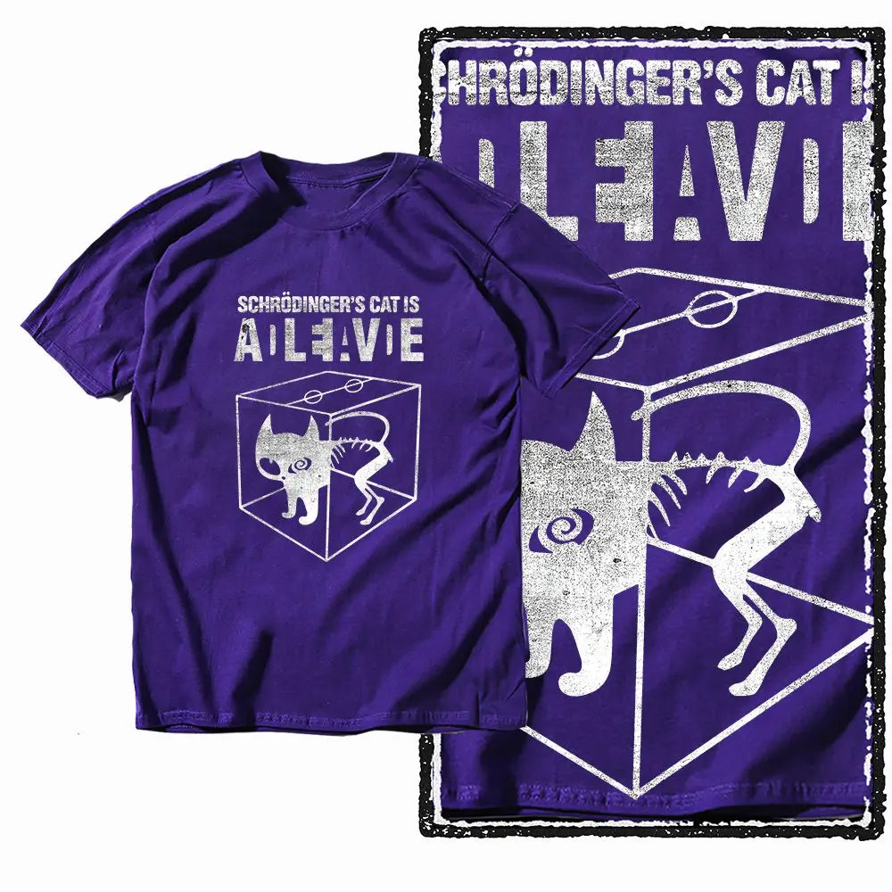G49 Purple Big Size Cool 100% Cotton  Men's Cat Printed Graphic T-shirt |  Streetwear O-neck men's Tee Tshirt