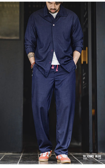 Maden Vintage Solid Colour Loose Casual Straight Pants