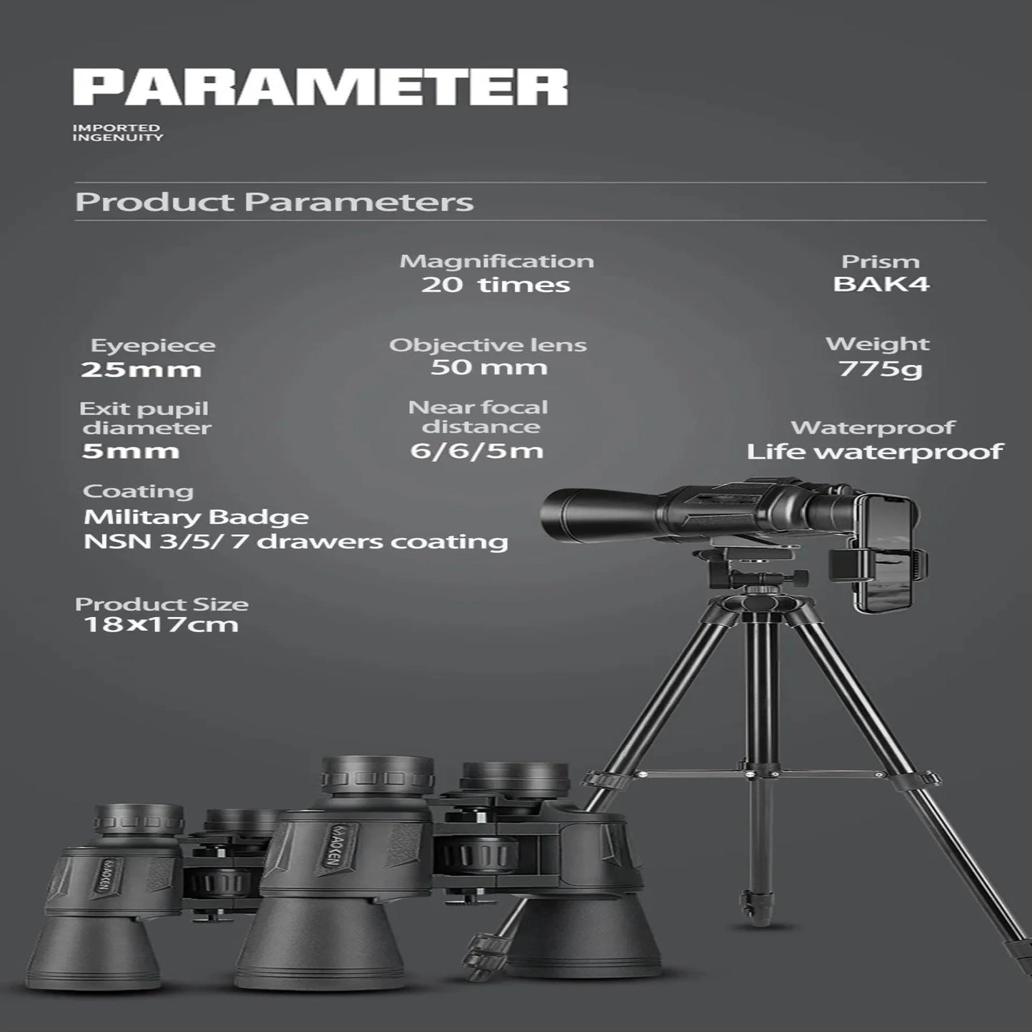 Military HD Binoculars – Long Range BAK4 Prism (20x50) Habicare