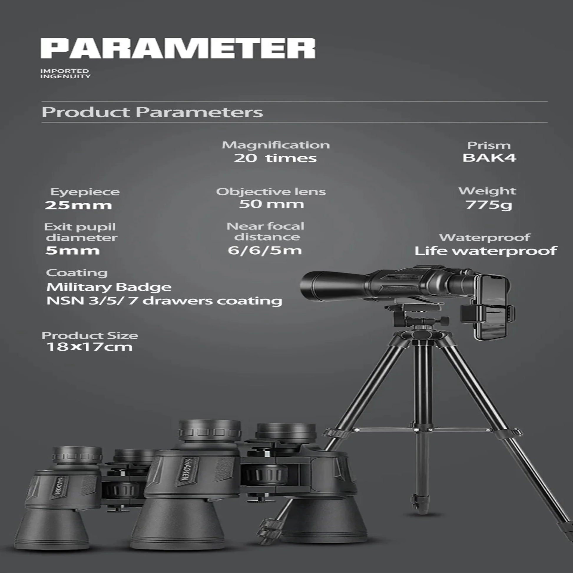 Military HD Binoculars – Long Range BAK4 Prism (20x50) Habicare