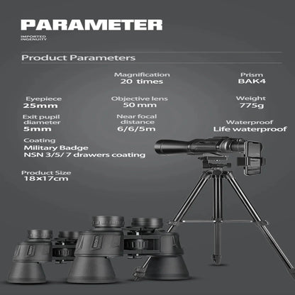 Military HD Binoculars – Long Range BAK4 Prism (20x50) Habicare