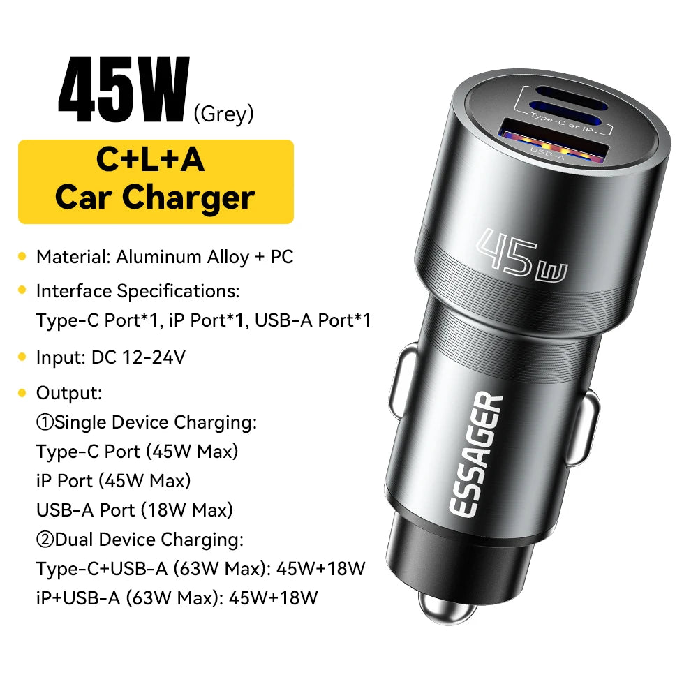 Essager IP Port Car Charger USB Type C