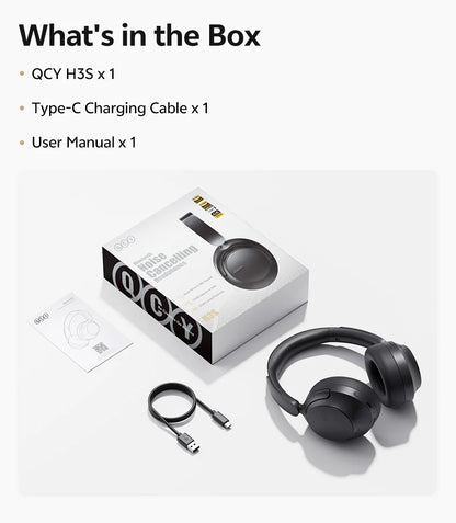 QCY Wireless Bluetooth Headphones 6.0 BH25H3SA - 3D Spatial Audio, Foldable Over Ear Headset with 56dB Adaptive ANC and 53mm Driver - ShopHub
