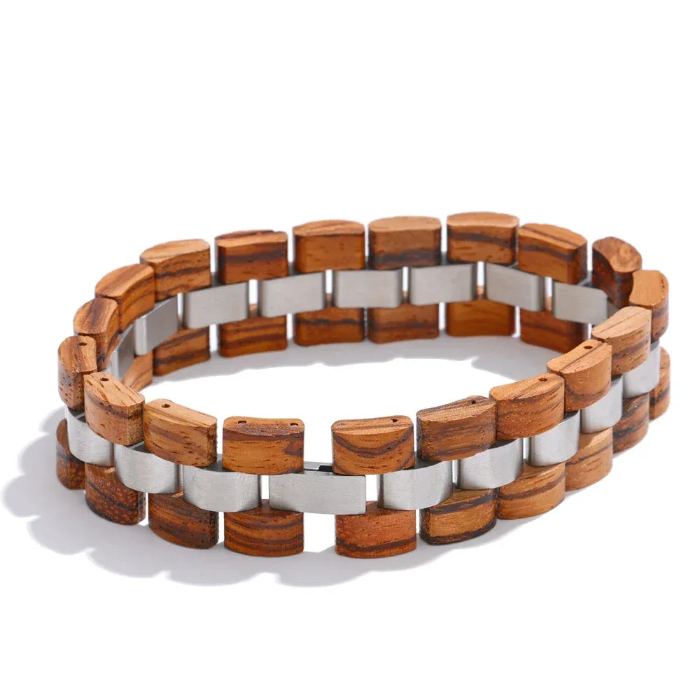 22cm Men's Natural Wood Chain Wide Bracelet - ShopHub