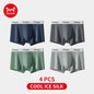 MiiOW Men's Ice Silk Underwear 4Pcs Breathable Mesh Boxers Antibacterial Crotch