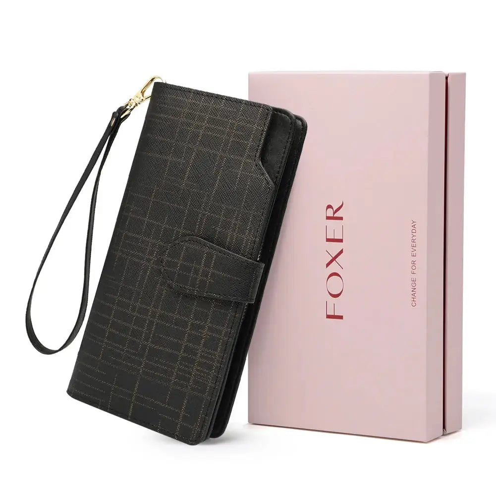 FOXER Women's Cowhide Leather Long Bifold Wallet