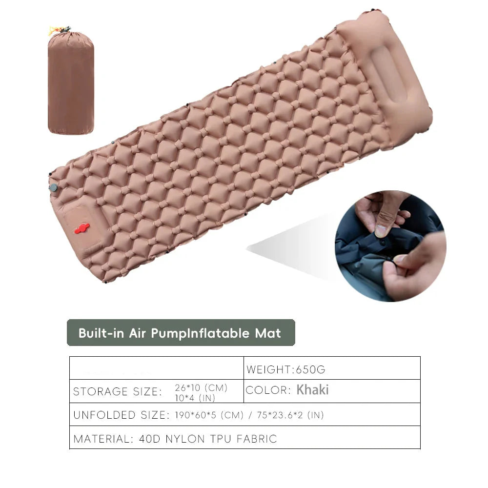 Inflatable Camping Mat with Pillow – Self-Inflating Mattress Habicare