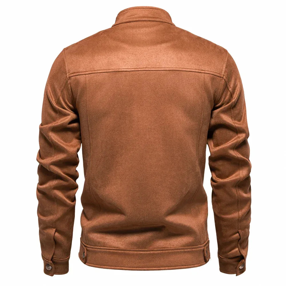 AIOPESON Men's Stand Collar Zip Suede Jackets - ShopHub