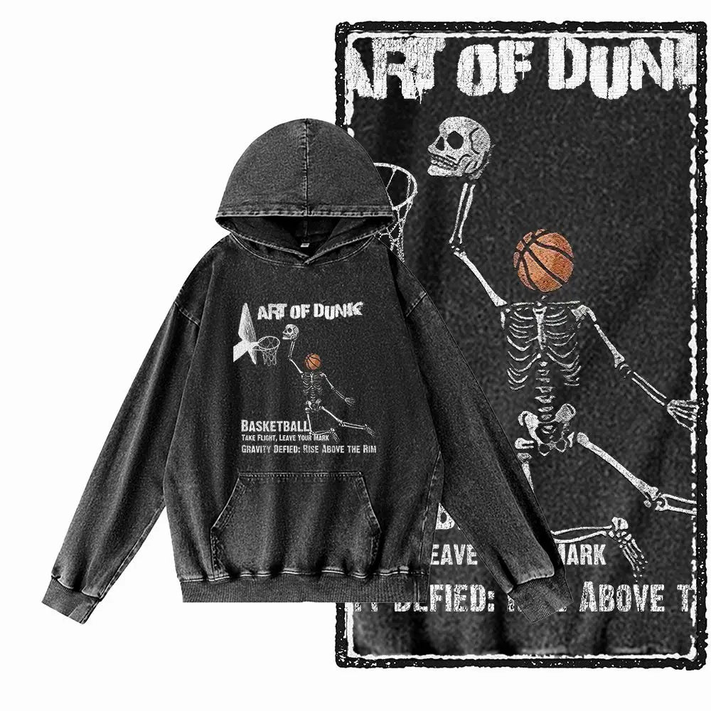 Courtside Basketball Graphic Acid-Washed Black Hoodie