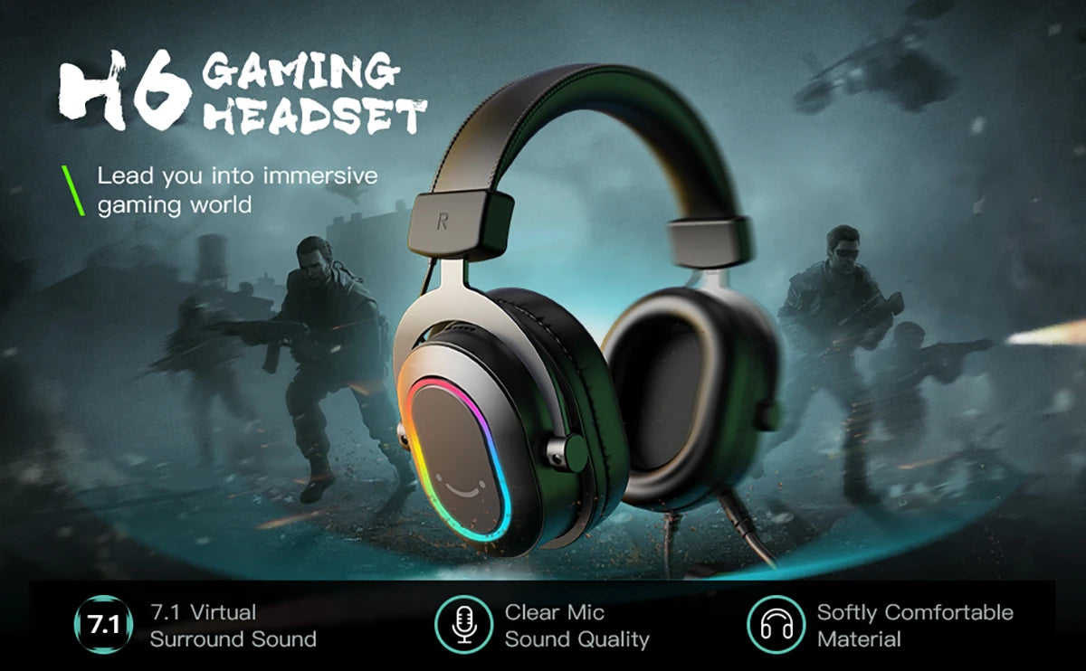 Fifine RGB Gaming Headset - Dynamic Over-Ear Headphones with 7.1 Surround Sound & Mic