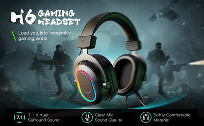 Fifine RGB Gaming Headset - Dynamic Over-Ear Headphones with 7.1 Surround Sound & Mic