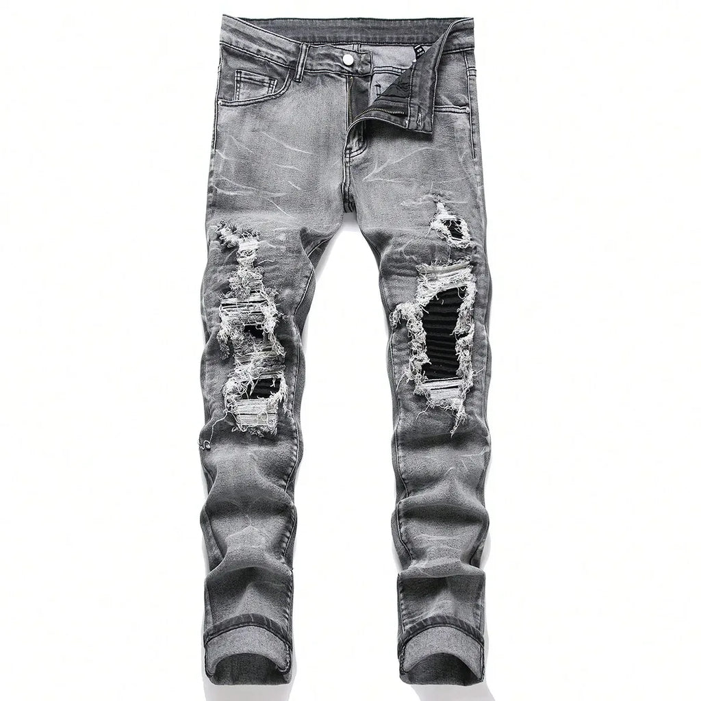 Men's Stretchy Denim Jeans Featuring Trendy Ripped Designs - ShopHub