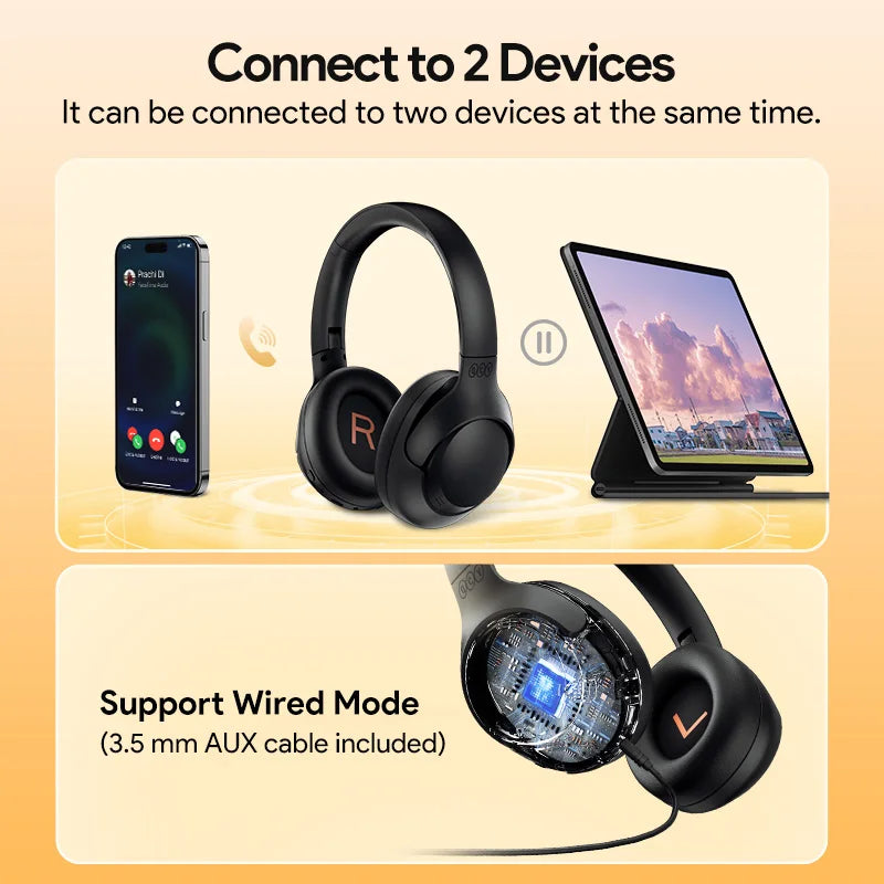 QCY H3 Wireless Headphones with Hybrid Active Noise Cancellation and 60Hrs Playtime, Hi-Res Audio, Bluetooth 5.4 Over Ear Design