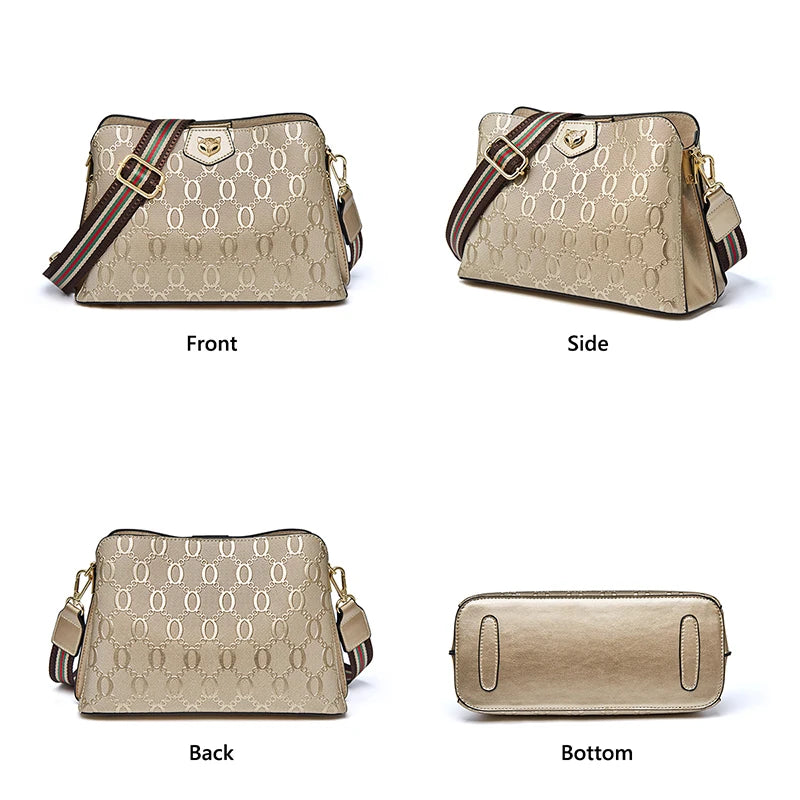 FOXER Women's Shoulder Bag Split Leather Lady Crossbody Bag Fashion Monogram Print Large Capacity Handbag Purse