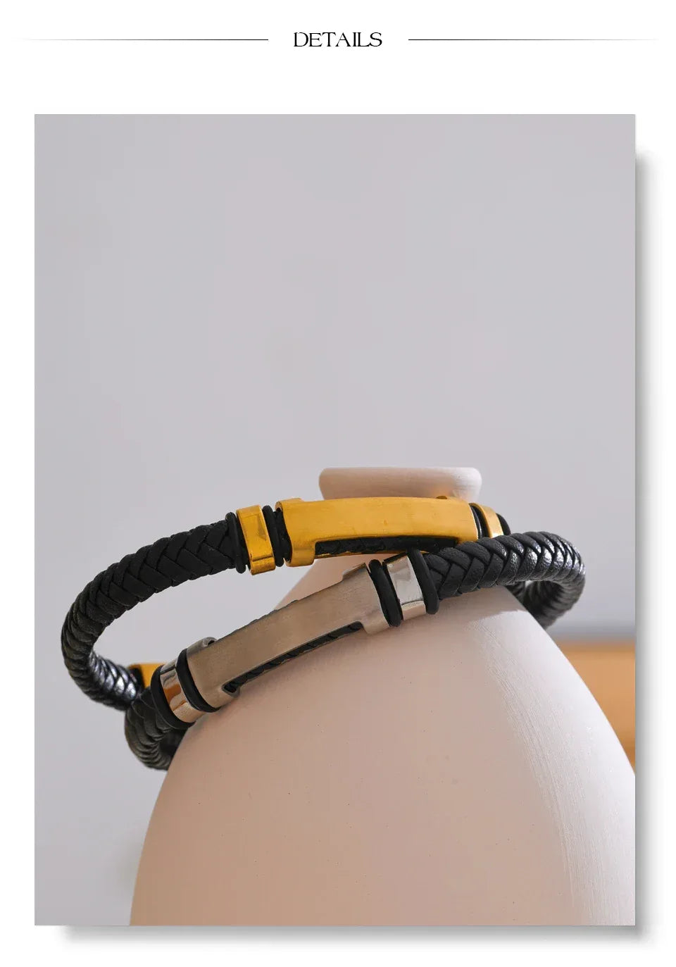 70mm Vintage Stainless Steel Black Leather Braided Handmade Men's Bracelet Bangle - ShopHub