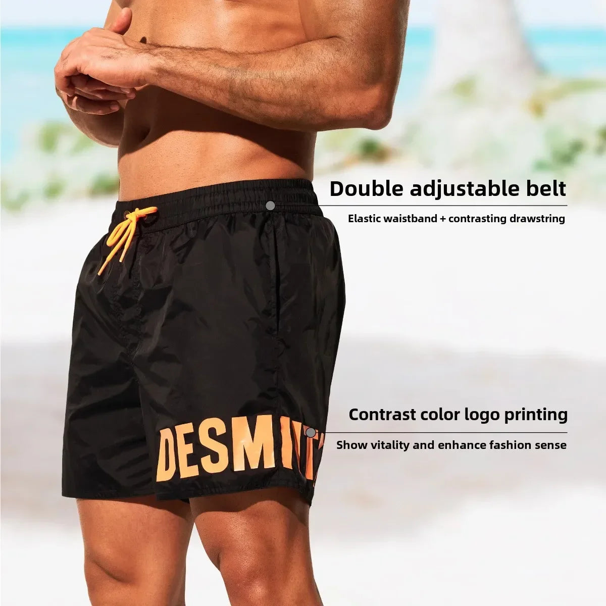 DESMIIT S88 Letter-Print Swim Shorts with Drawstring
