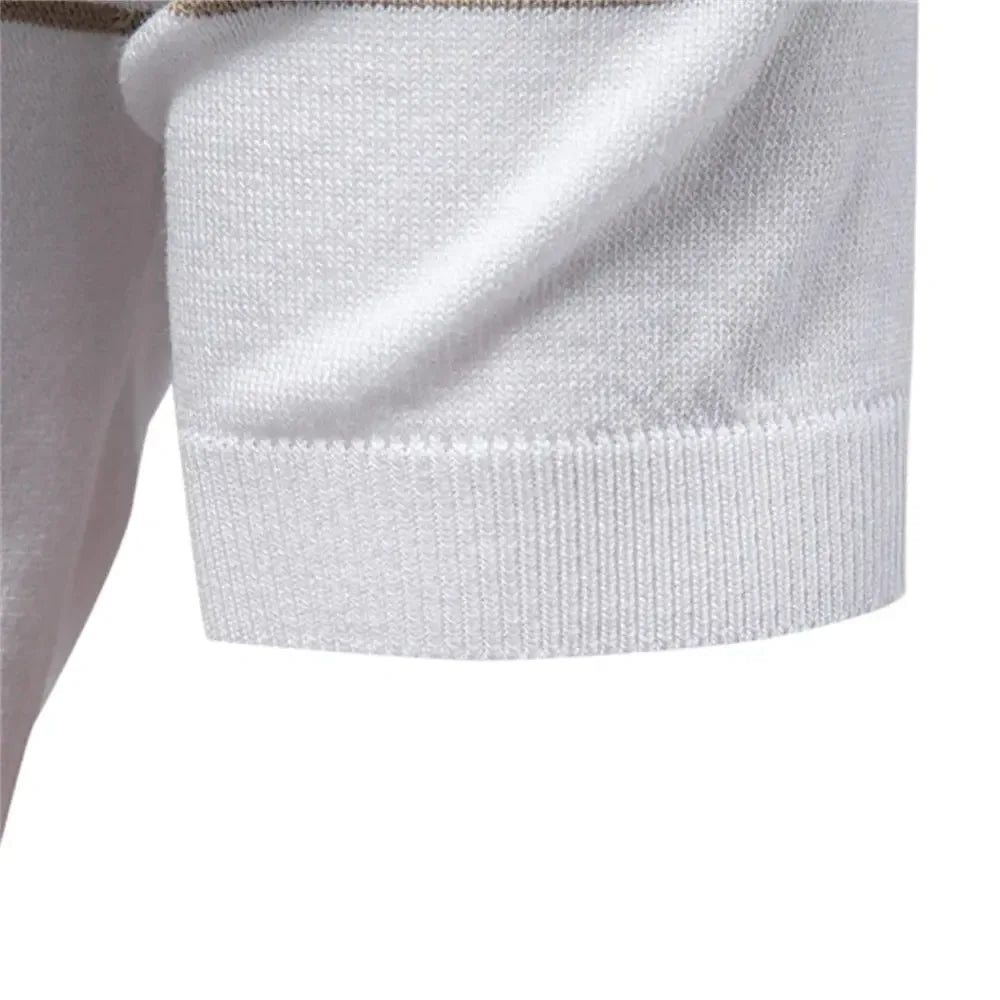 Men's Slim Fit Solid & Striped Business Casual Polo Shirts - ShopHub