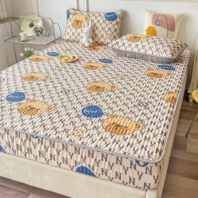 Cooling summer mattress pad and pillowcase set by ShopHub NZ, featuring breathable fabric for comfortable sleep.
