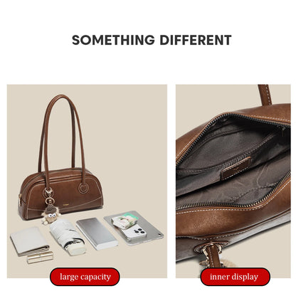 FOXER New Large Capaci Women's Handbag PU Leather Simple Retro Single Underarm Bag for Female Casual Commuting Pillow Bag Purse