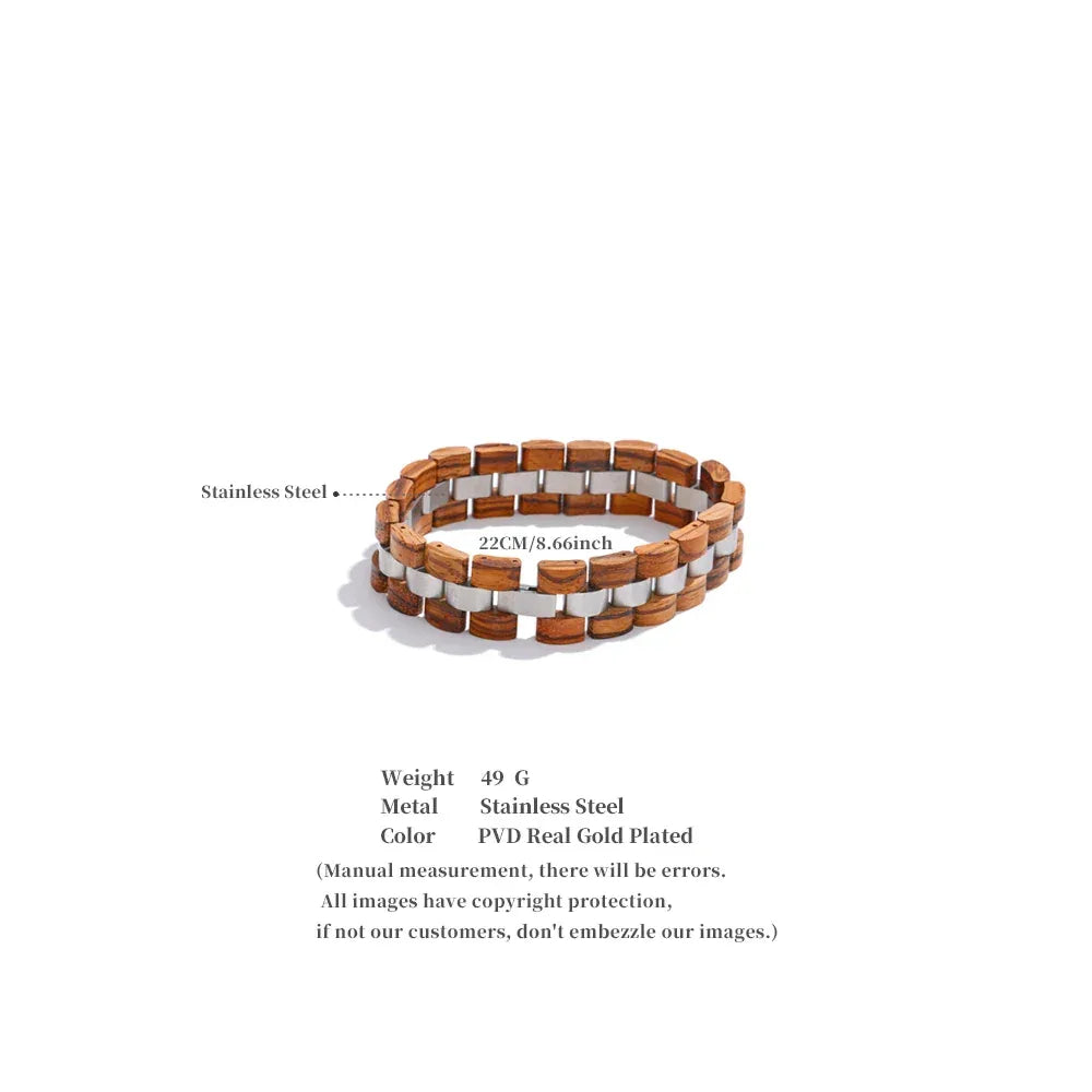 22cm Men's Natural Wood Chain Wide Bracelet - ShopHub