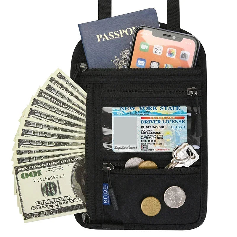 RFID Passport Holder Travel Anti-Theft Neck Pouch
