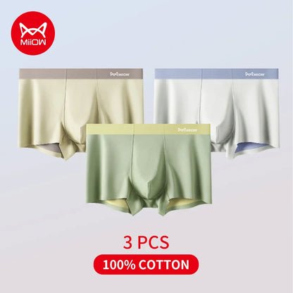 MiiOW Silky Soft Men’s Underwear - 3Pcs Cotton Antibacterial Boxer Shorts