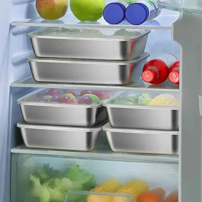 6Pcs Square Stainless Steel Food Containers, Stackable Kitchens Accessories, Stores Knifes, Kitchen Food Storage