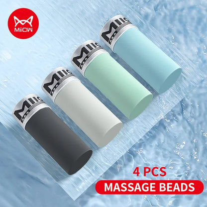 MiiOW Ice Silk Men Underwear 4Pcs Antibacterial Massage Beads Boxers Briefs