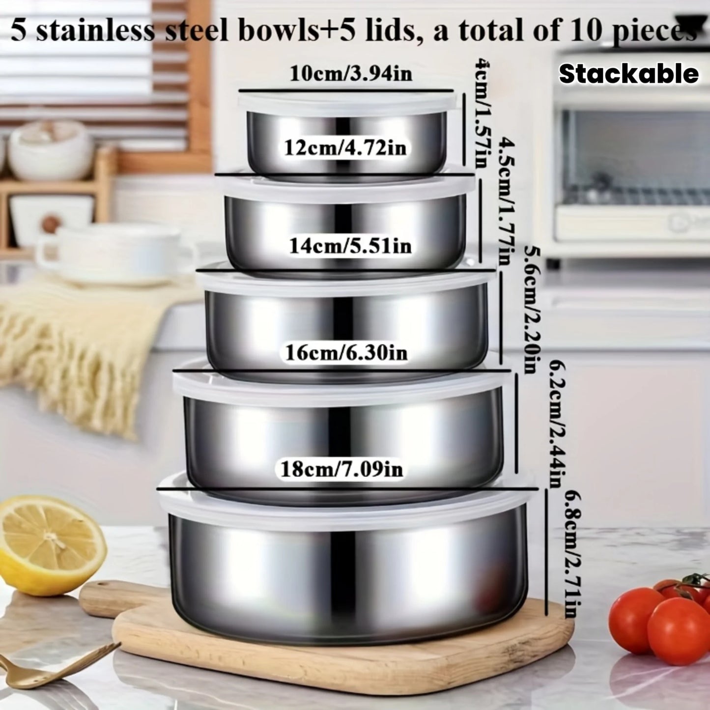 5-Piece Stainless Steel Food Containers Set