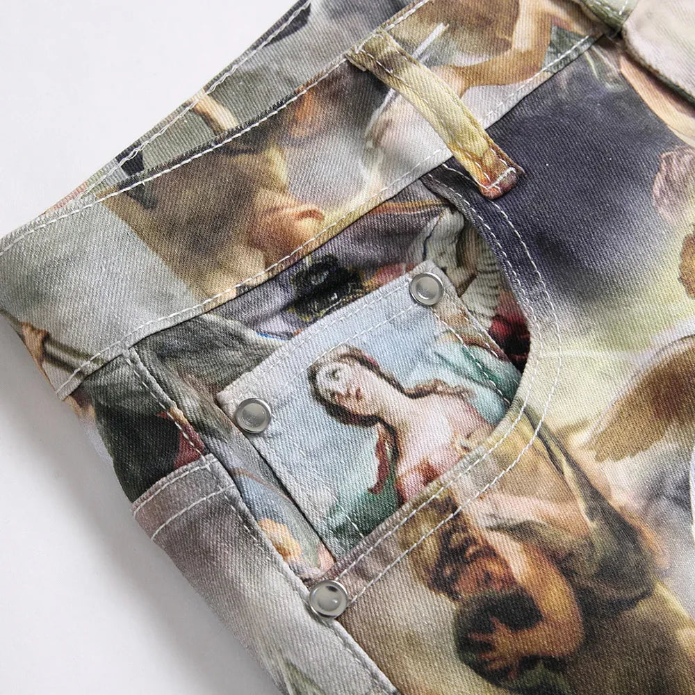 Men’s Classical Painting Print Jeans - ShopHub